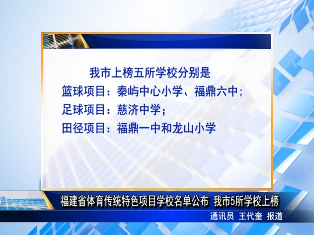福建省體育傳統特色項目學校名單公布 我市5所學校上榜