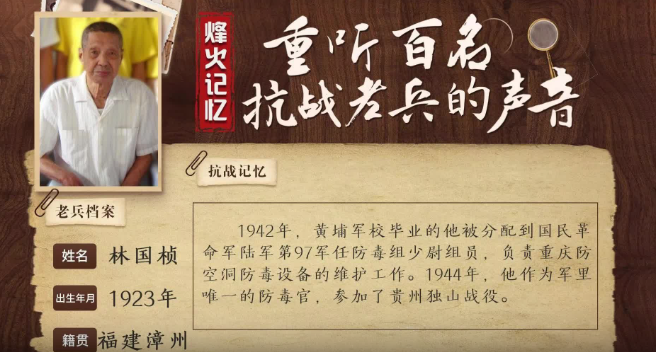 《烽火記憶——重聽百名抗戰老兵的聲音》百集融媒系列報道 第二十集：林國楨：筆試第一的黃埔化學兵